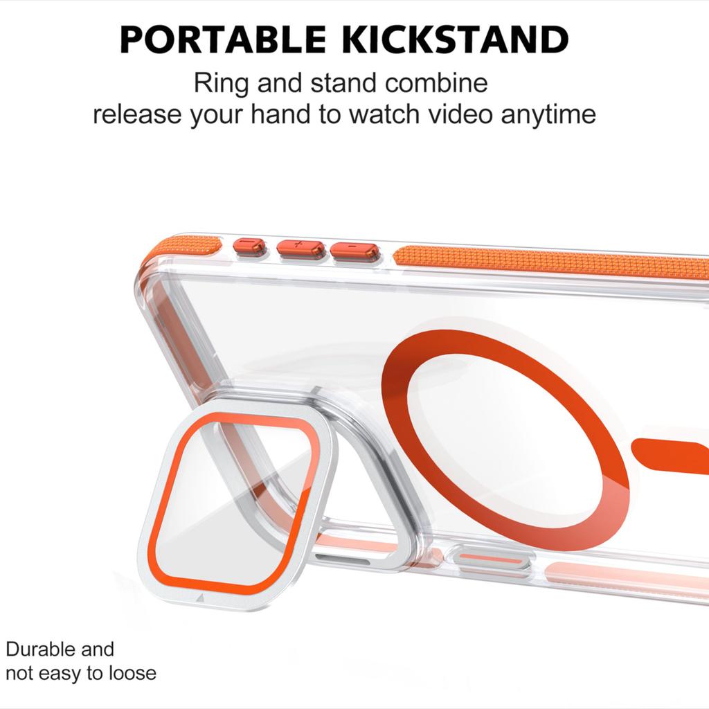 For iPhone 15 Pro Magnetic Case TPU Acrylic Clear Phone Back Cover with Lens Protector Kickstand