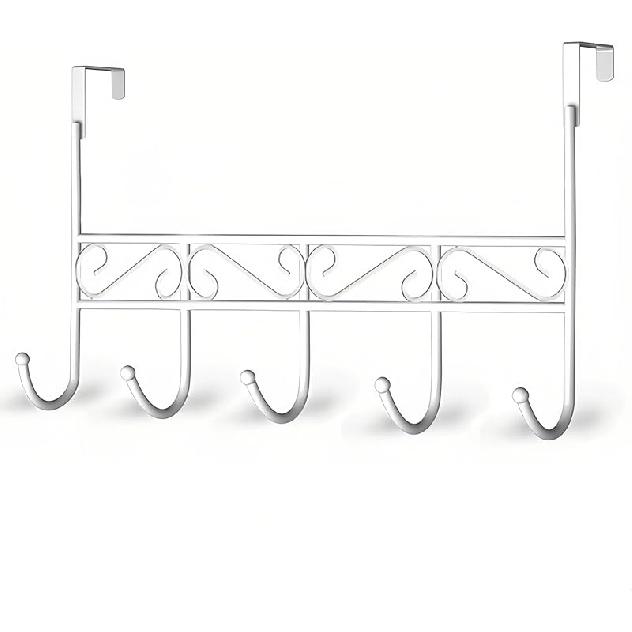 Over The Door Hook, Over Door Hanger for Coat, Towel, Bag, Robe - 5 Hooks (White) белый