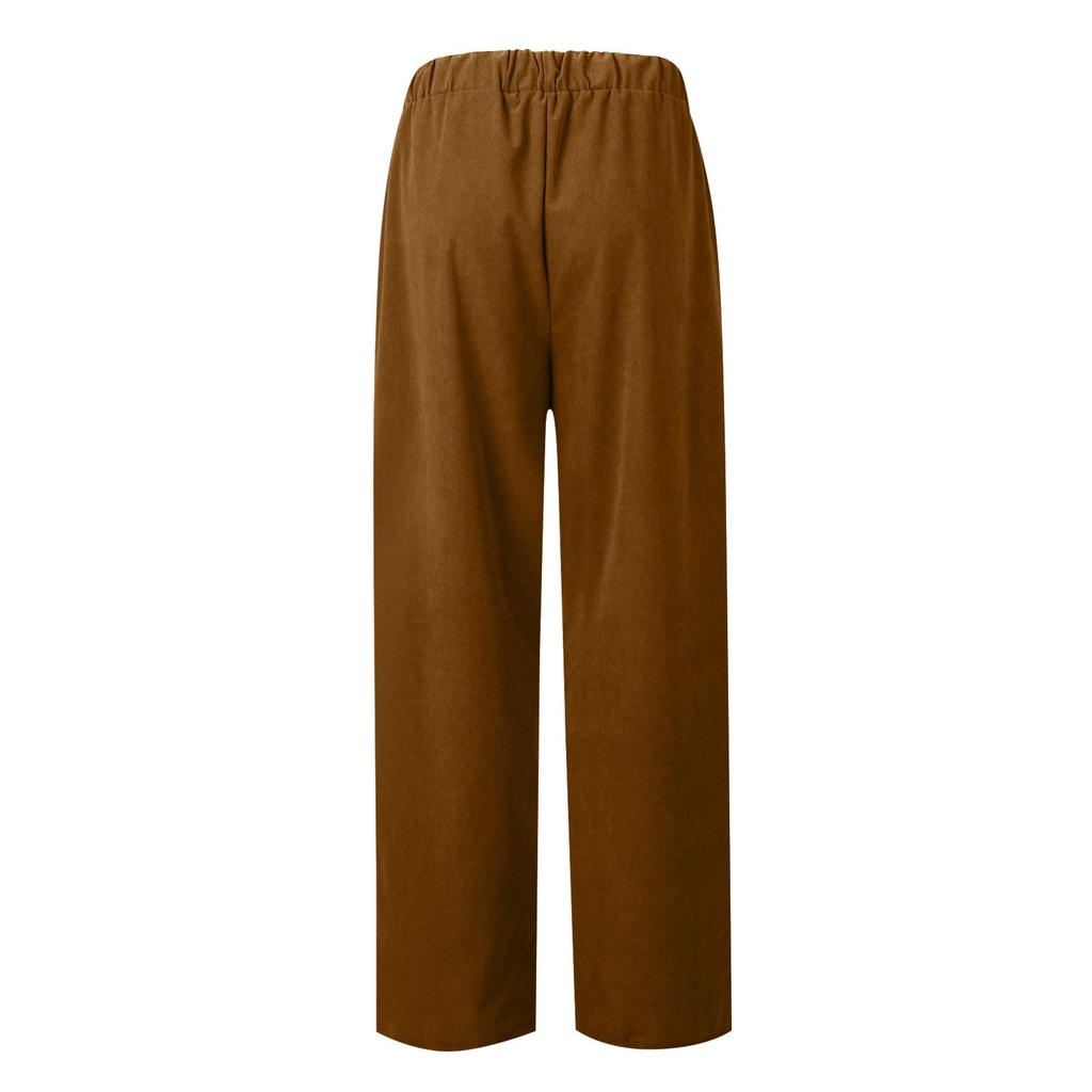 Women's Casual Colour Elastic Waist Straight Casual Pants With Pockets
