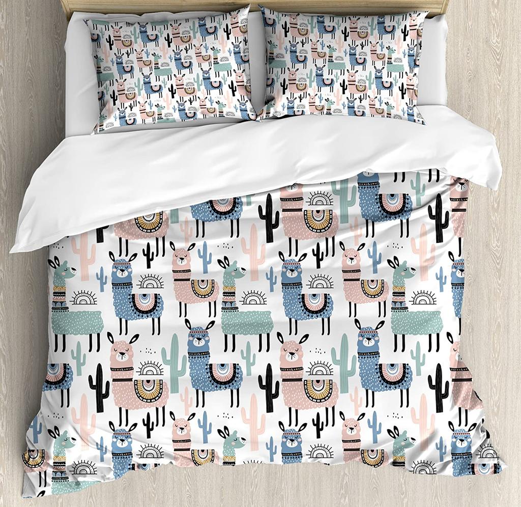 Llama Bedding Set Cute Llama With Candy Cane Hearts Fun Pat 3pcs Duvet Cover Set Bed Set Quilt Cover Pillow Case Comforter Cover