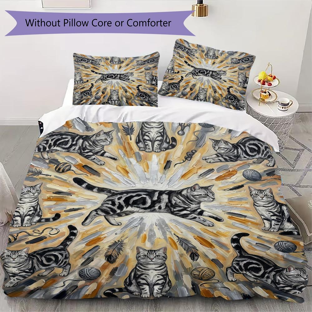 Vibrant Mandala Cats Pattern Bedding uilt Set uilt Cover Pillowcase Home Decoration Birthday Gift (1 * duvet cover + 2 * pillowcase without core)