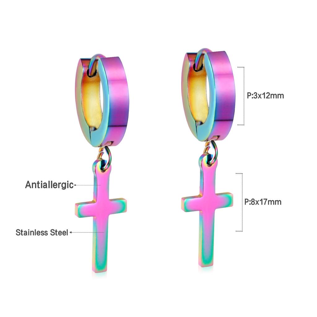 Rock 1 pairs Stainless Steel Cross Pendant Earrings for Men/Women Long Tassel Unisex Drops Huggie Hoops Punk Gothic Jewelry