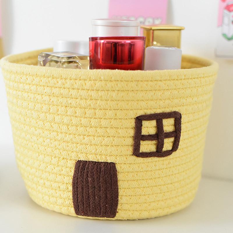 Cartoon Hausform Baumwollseil Gewebter Aufbewahrungskorb mit Deckel Großes Fassungsvermögen Niedlich Schlafzimmer Aufbewahrung Spielzeugkörbe Staubdichte Aufbewahrungen