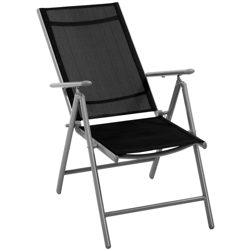 Folding Garden Chair in Aluminium and Textilene with Backrest Adjustable to 7 Levels, Black 65x55x85-105cm