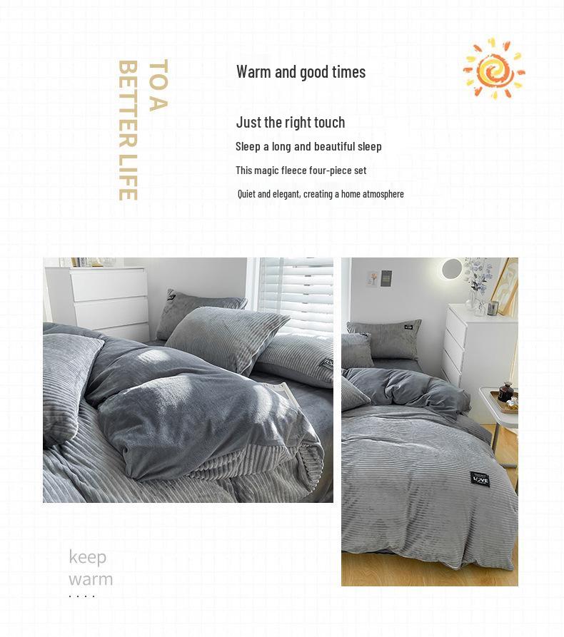 Winterbettwäsche-Set aus Korallenfleece: Plüsch Flanell Bettbezug & Bettlaken (3-teilig)