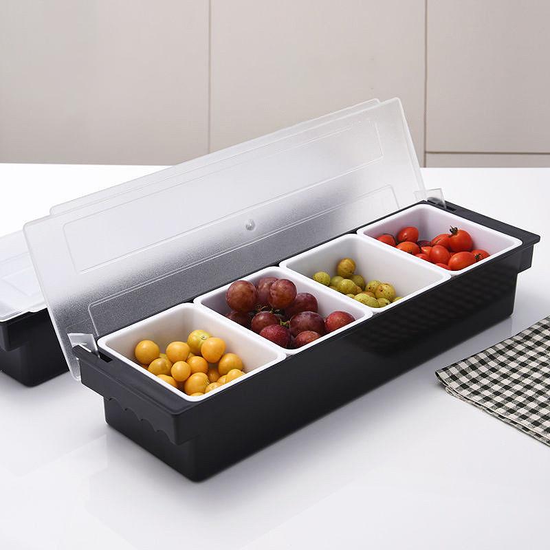 Fruit Box Condiment Container 4-6 Grids With Lid Large Capacity Bar Divided Fruits Bowl Household Seasonin Box Food Storage