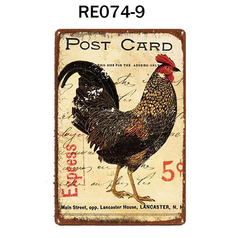 Happy-Hens Fresh Eggs Metal Tinplate Poster Chickens Farm Shop Poster Vintage Restaurant Wall Decor Retro Plaque Signs 20*30cm