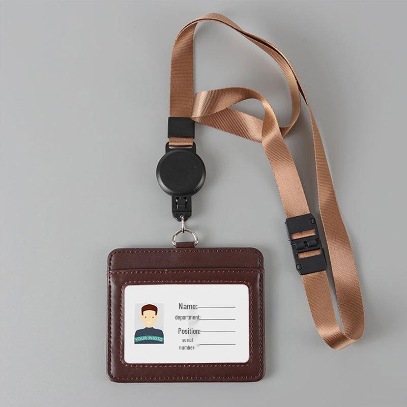 Autumn Rain Leather Retractable Lanyard ID & Bus Card Holder with Name Tag Holder