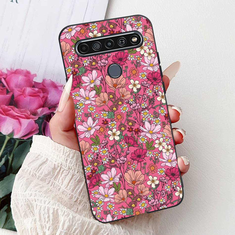 For LG K41S K51S 2020 Elegant Floral Cat Printed Phone Case For LG K41S K51S LM-K410 LM-K510 Black Silicone Soft Cases