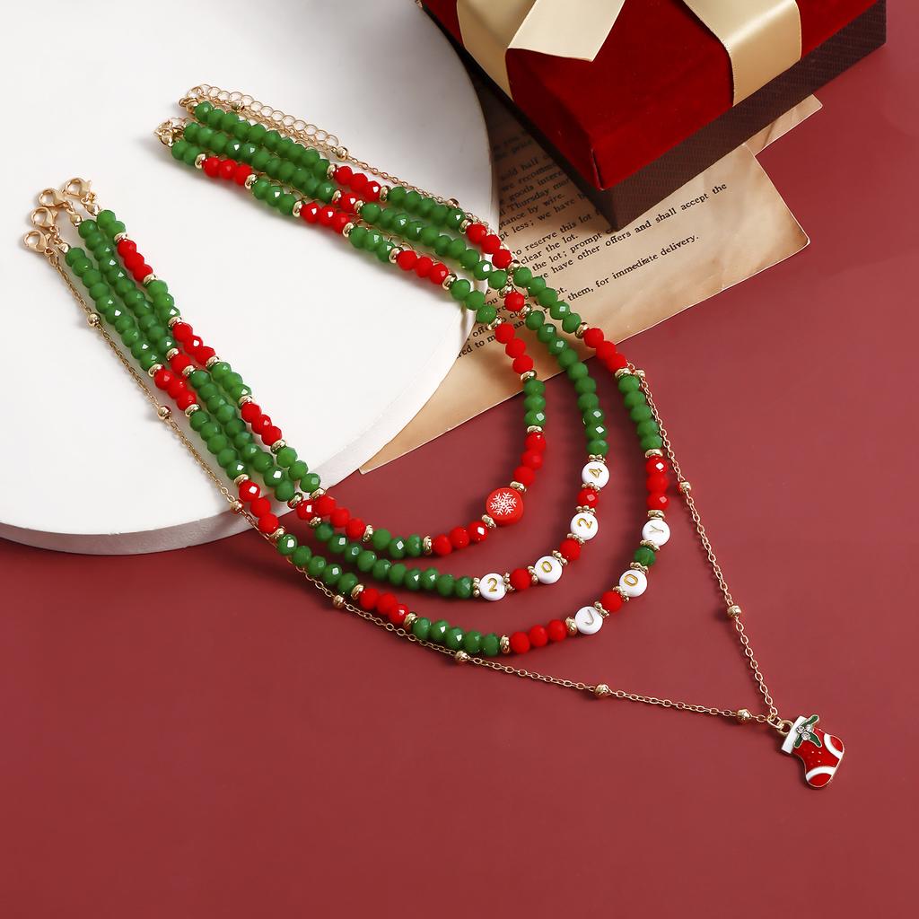 New Year Gift Christmas Christmas Snowman Elk Imitation Crystal Necklace Set Sweater Chain