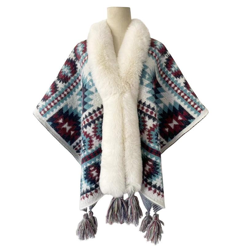 Imitation Cashmere Elegant Women Scarf Winter Ladies Fur Collar Striped Poncho Warm Female Capa Para Mujer Pashmina Wrap Shawl