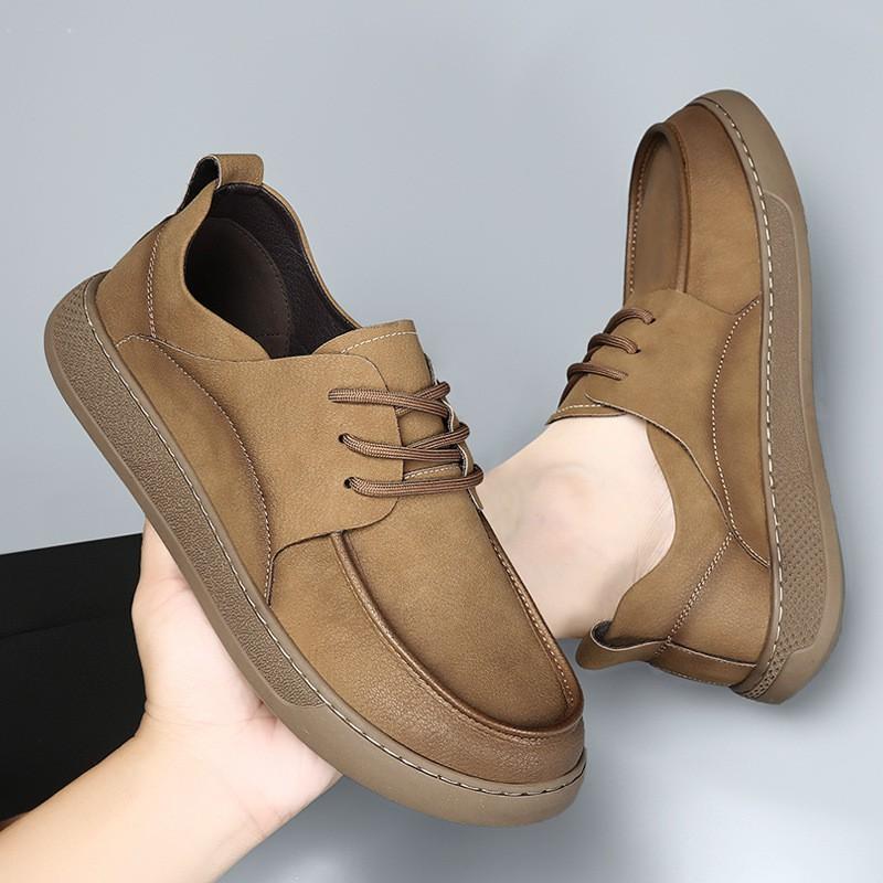 Mens Genuine Leather Casual Shoes Round Toe Low Heel Breathable Slip Resistant Fashion Dress