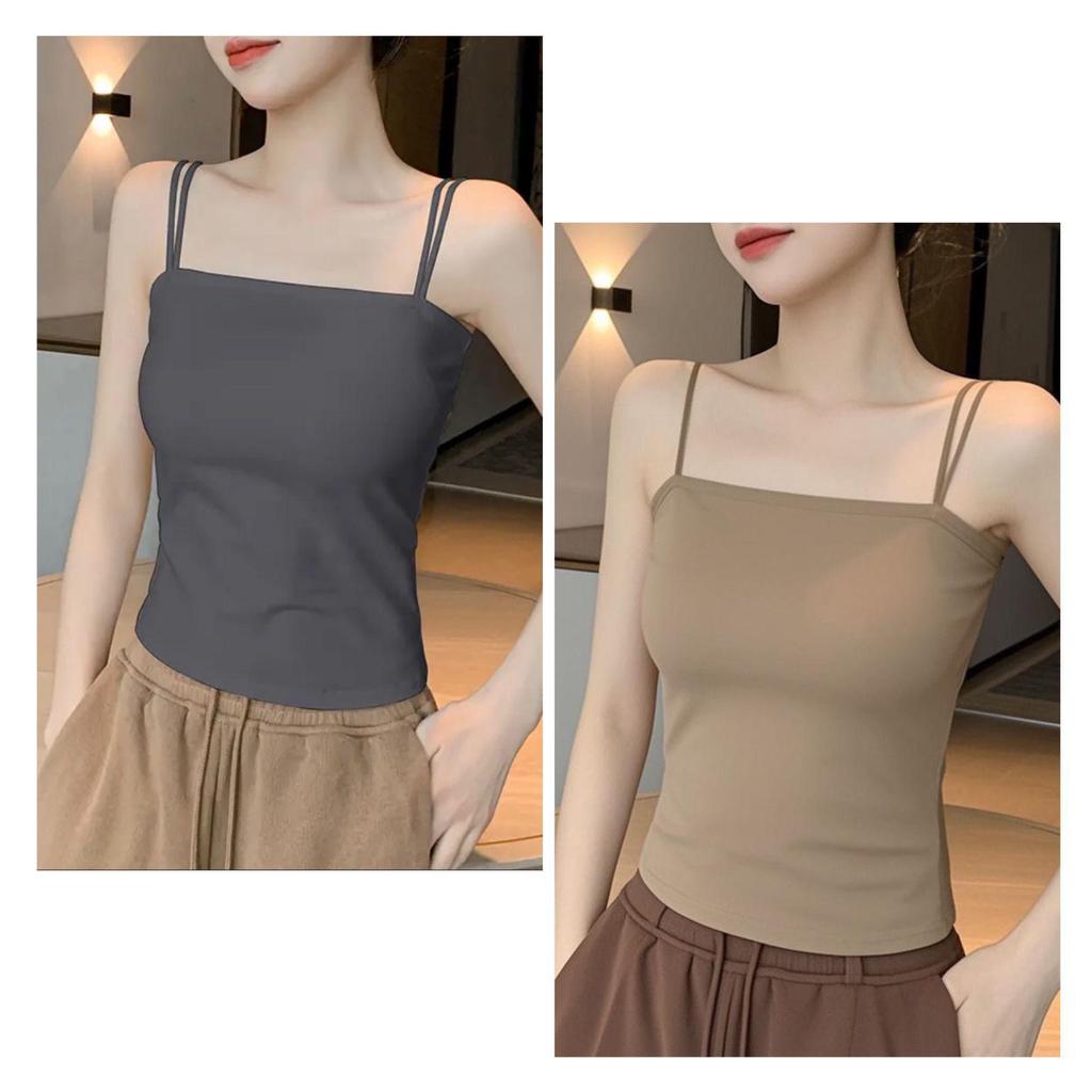 Women's Stylish Double Strap Camisole with Chest Pads - Beautiful Back and Sleeveless Form-Fitting Top