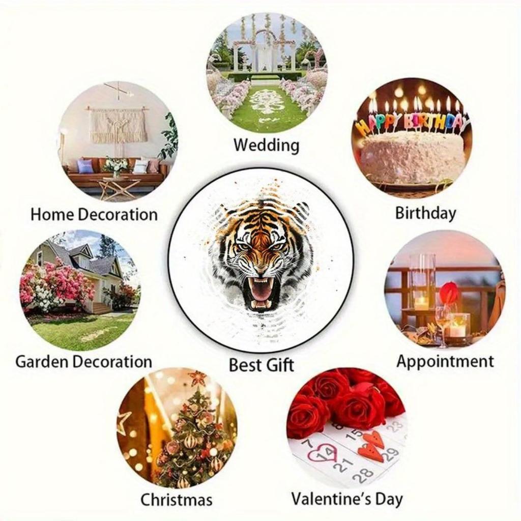 2D Metal Wind Spinner Garden Patio Decoration Charming Fierce Tiger Pattern Outdoor Wind Chime for Thanksgiving Christmas Holiday