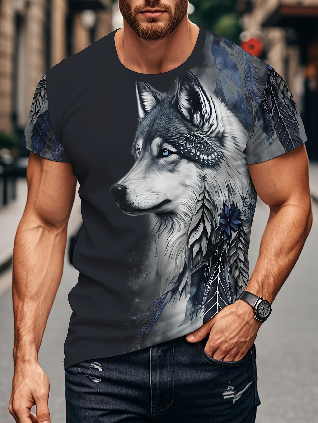 

Men s Animal Wolf 3D Printed T-Shirt Summer Retro Casual Short Sleeve Round Neck Pullover XL