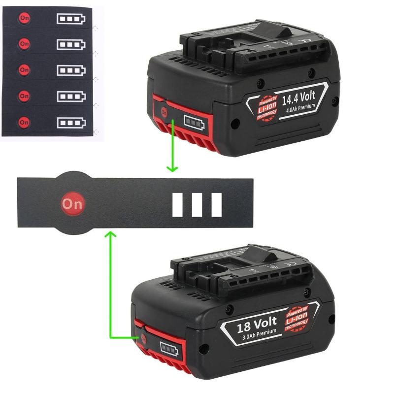 5/10 ks 14,4V 18V pouzdro na lithiovou baterii LED klíčová nálepka štítek pro Li-Ion baterii LED nálepka štítek balení