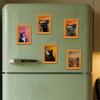 Black Cats Portrait Small Oil Painting Refrigerator Magnet with Wood Frame Strong Magnetic Backing Artistics Home Decors