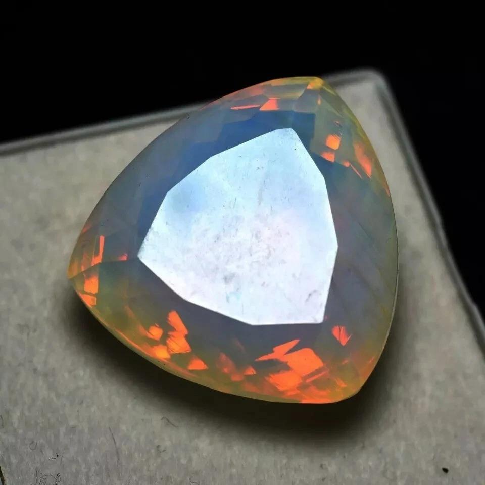 Shiny Yellow Blue Ethiopian Welo Opal Fire Trillion Cut 55-57 Ct Gemstone