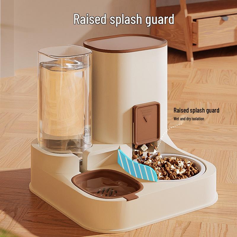 Automatic Dual-Use Pet Feeder & Water Dispenser with Large Ceramic Double Bowls for Cats and Dogs