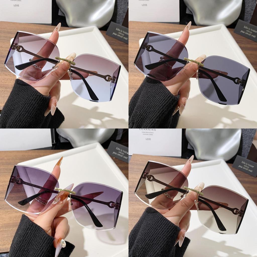 Vintage Frameless Curved Sunglasses With Letter Decor For Summer Outings And Fashion Wear