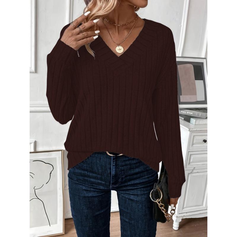 DAFIFY Damenmode, lässig, Frühling und Herbst, einfarbig, langärmelig, V-Ausschnitt, Blusen und Hemden