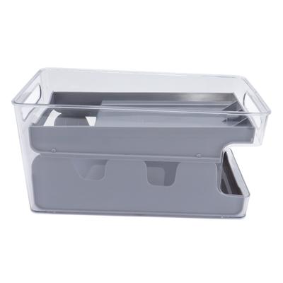 Raft pentru doze de suc pe 2 niveluri, suport pentru depozitarea dozelor de băuturi, suport pentru doze pentru cămară, frigider, gri