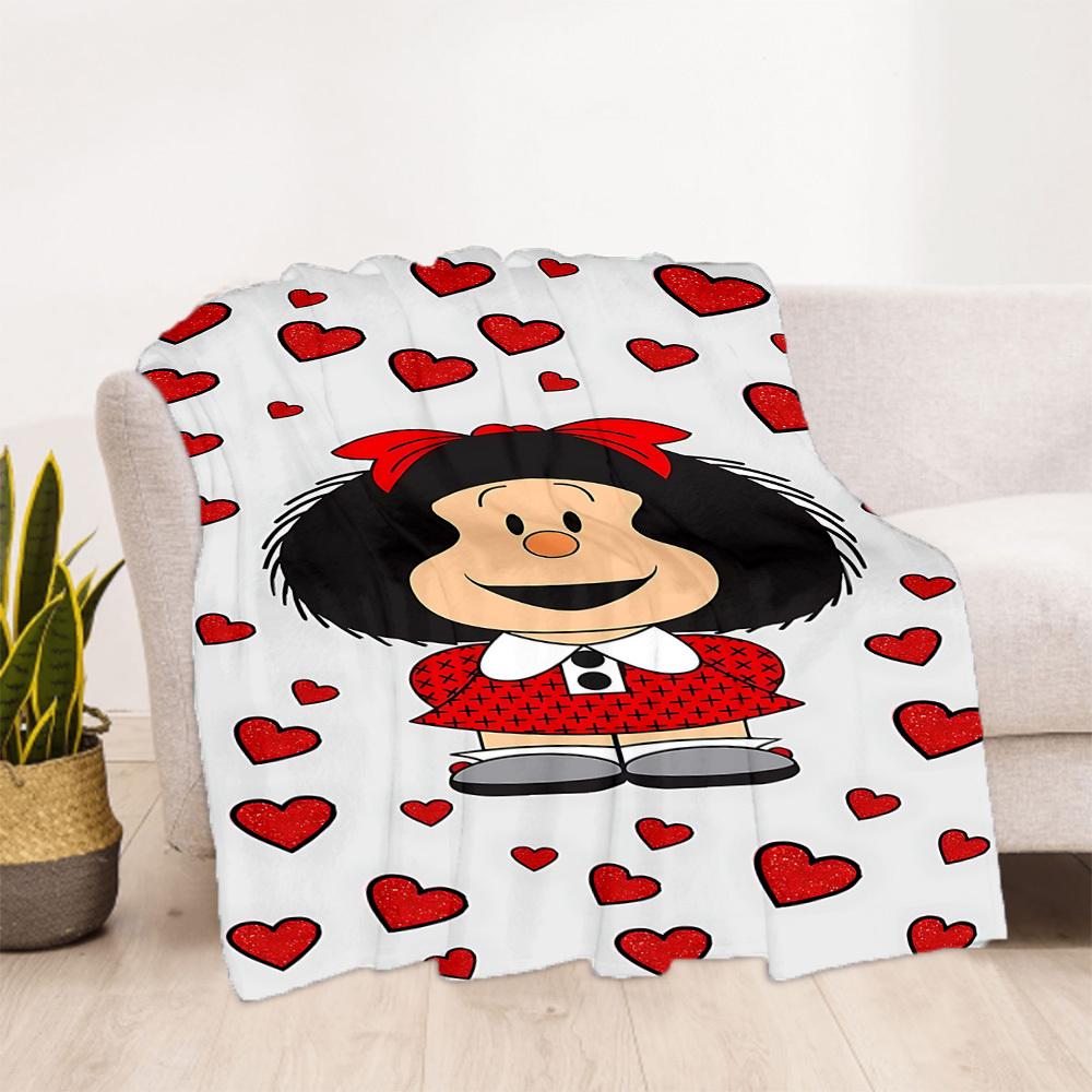1PC Mafalda Hearts Outdoor Blanket Lightweight Flannel, Soft & Warm, All-Season Use for Sofa, Outdoor, Camping, Living Room, Office30