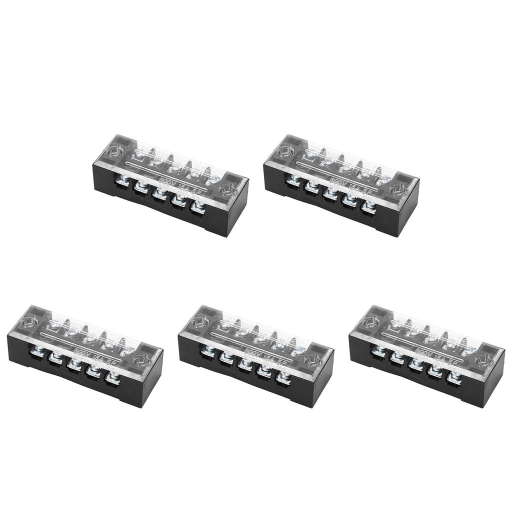 5pcs Terminal Block Barrier Strip Dual Row TB 15A 600V M3 Screws High Tenacity Wire Barrier Block 5 Positions(1505)