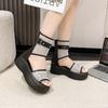 Mode Damen Sandalen Mesh Obermaterial Plateausohle Reißverschluss Strass Damenschuhe Kleid Absatz Wickel Persönlichkeit Römische Sandalen Für Damen