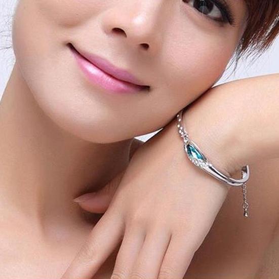 Fashion Women Silver Plated Crystal Chain Bangle Cuff Charm Bracelet Jewelry