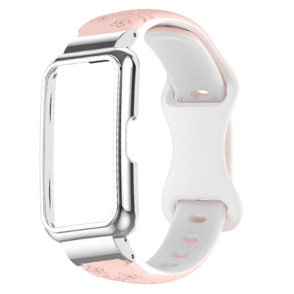 2in1 Set Metal Case and Two-tone Embossed Silicone Strapsuit for Huawei Watch Band6/7/8/9/10 Slim Laser Engraved Silicone Strap