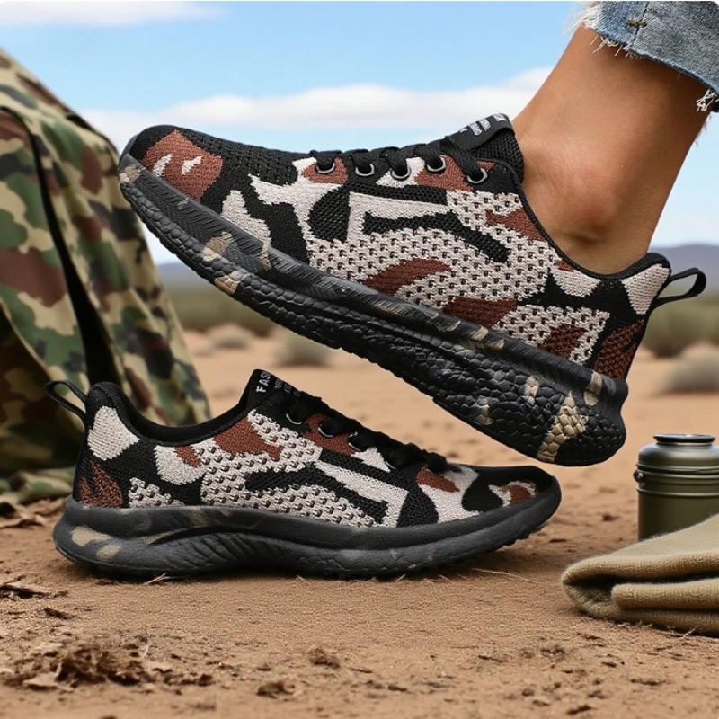 Damen Mesh Wanderschuhe Atmungsaktives Strickgewebe Leichtgewicht Anti-Rutsch Mode Camo Sneaker Outdoor Camouflage Arbeitsschuhe