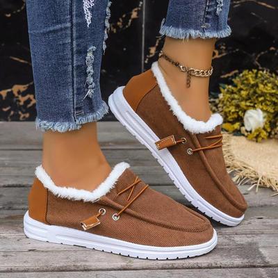 Women's Color-Blocked Thick-Soled Wool-Lined Low-Top Warm Cotton Shoes, Large Sizes Available