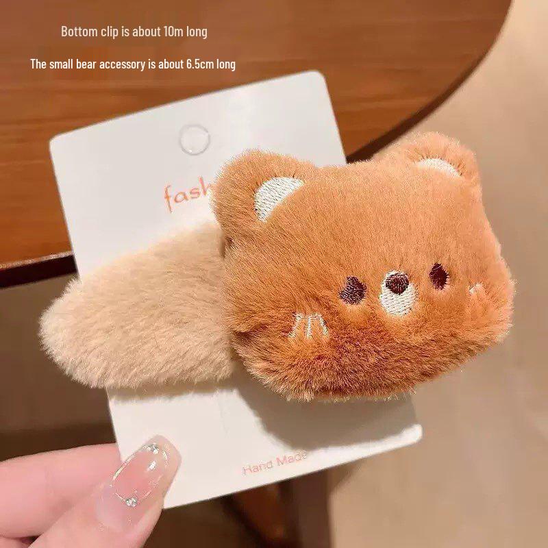 2025 Autumn/Winter Plush Cartoon Bear & Cat Snap Hair Clips for Girls