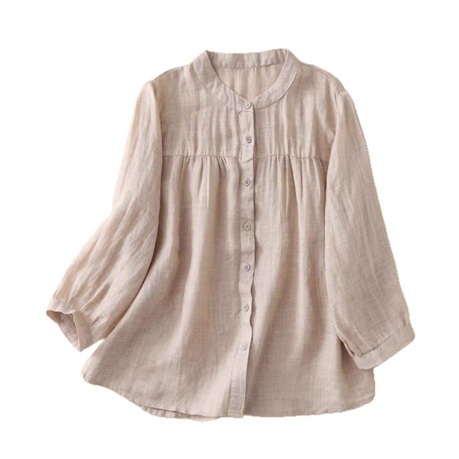 Versatile Women's Seven-Sleeve Cotton Linen Summer Blouse