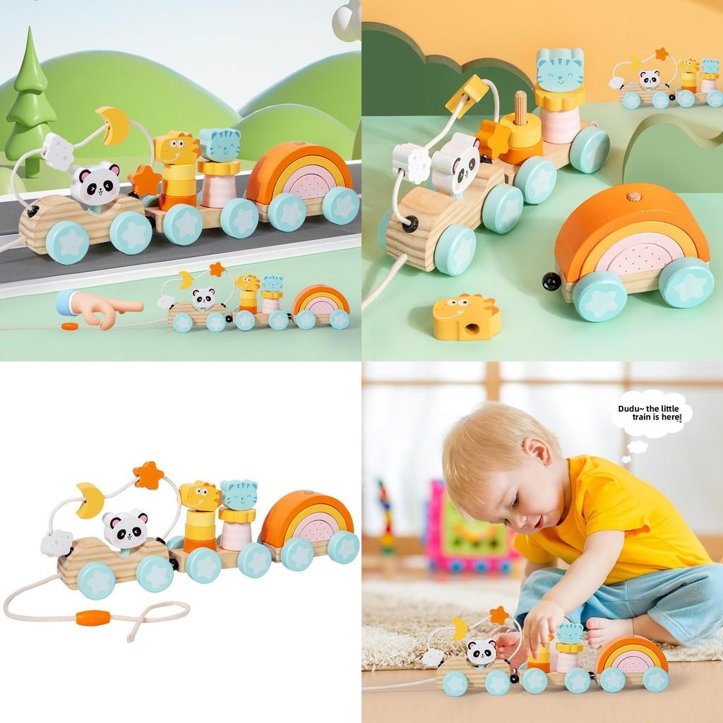 Wooden Animal Cat Panda Toy Train With Interlocking Carriages For Baby Development And Kids Play