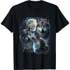 Grauer Wolf bei Vollmond, Weltraum, Galaxie und Sterne T-Shirt