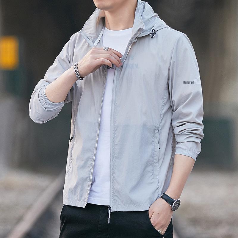

Мужская легкая куртка с капюшоном для защиты от солнца, облегающего кроя, 2025 5XL светло-серый