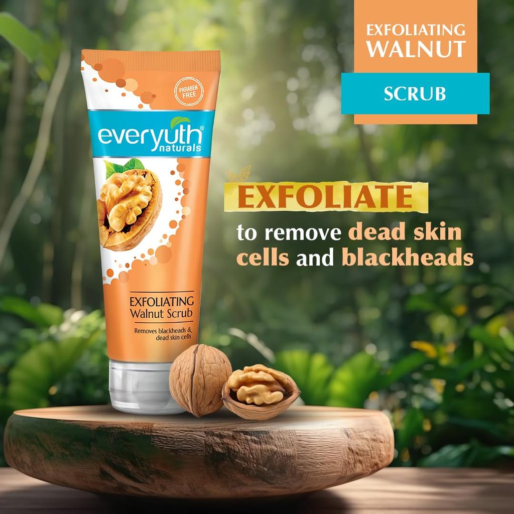 Everyuth Naturals Exfoliating Walnut Scrub 200g Tube Deep Cleansing Face Scrub for Smooth Bright Skin