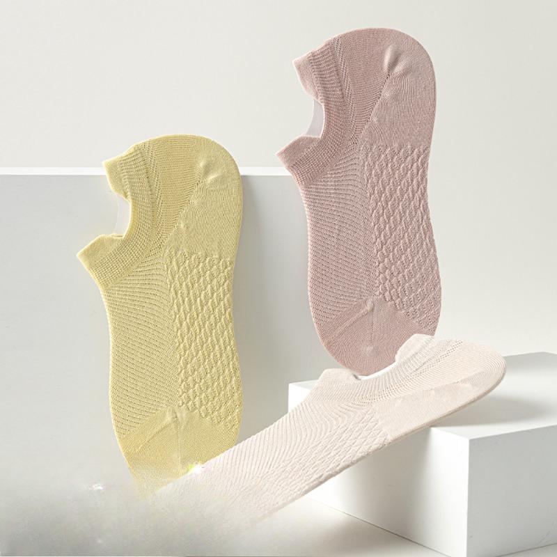 Boneless Women's Socks, Mesh Breathable Solid Color Boat Socks, Antibacterial and Deodorizing Combed Cotton Short Tube Anti-drop Heels Women's Socks