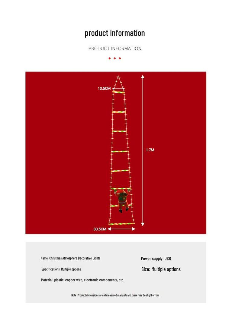 LED Santa Claus Climbing Ladder Hanging Lights - Waterproof Outdoor Christmas Decoration