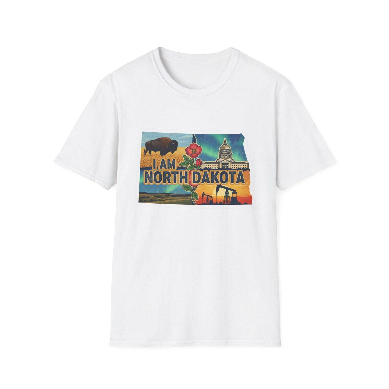 I Am North Dakota T-Shirt | State Pride, Bison & Capitol Design M