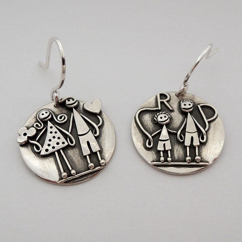 Vintage Silvery Plated Hand Carved Couple Character Pendant Earrings for Women's Exquisite Vacation Jewelry Accessories