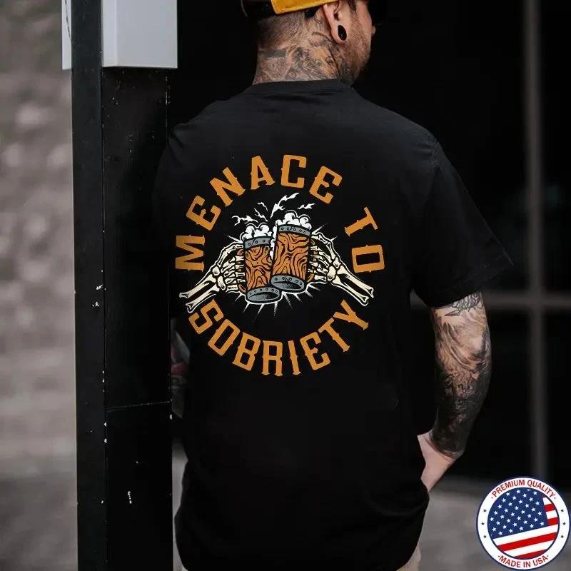 MENACE TO SOBRIETY Cheerful Time Black Print T-Shirt L
