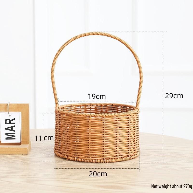 Coș cu flori împletit și coș de picnic pentru Ziua Femeii - Ratan imitație, șnur din piele, decorațiune pentru casă și utilizare portabilă