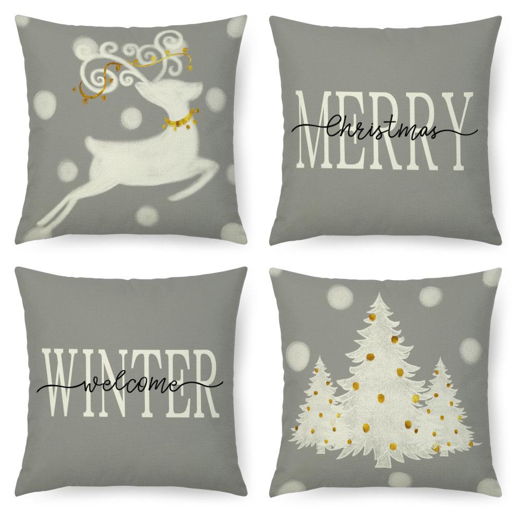 Christmas Imitation Linen Pillow Case Home Decoration Pillow Four-piece Set Sofa Cushion Cover Bedroom Pillow