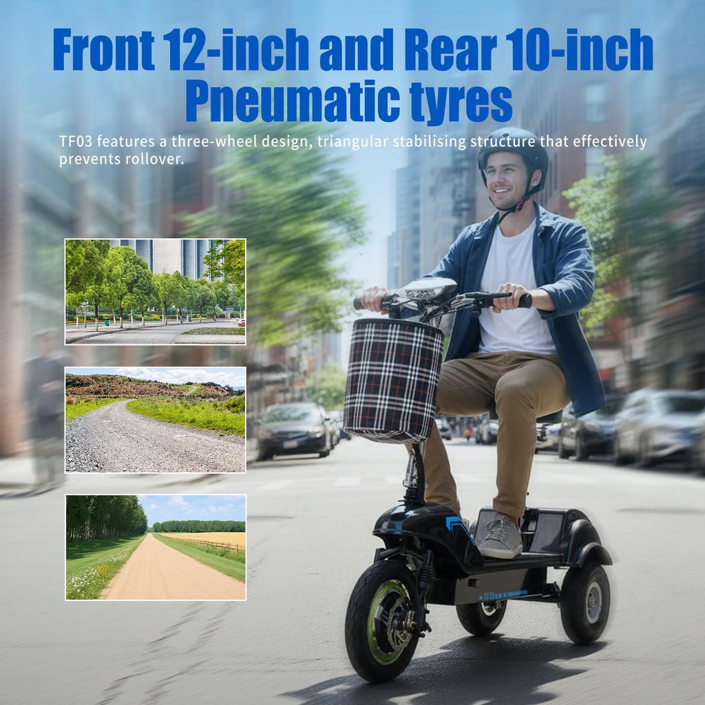 Three-wheeled Electric Scooter Twofish TF03 500W Motor 48V15Ah Battery 30km/h Max Speed 30km Max Range