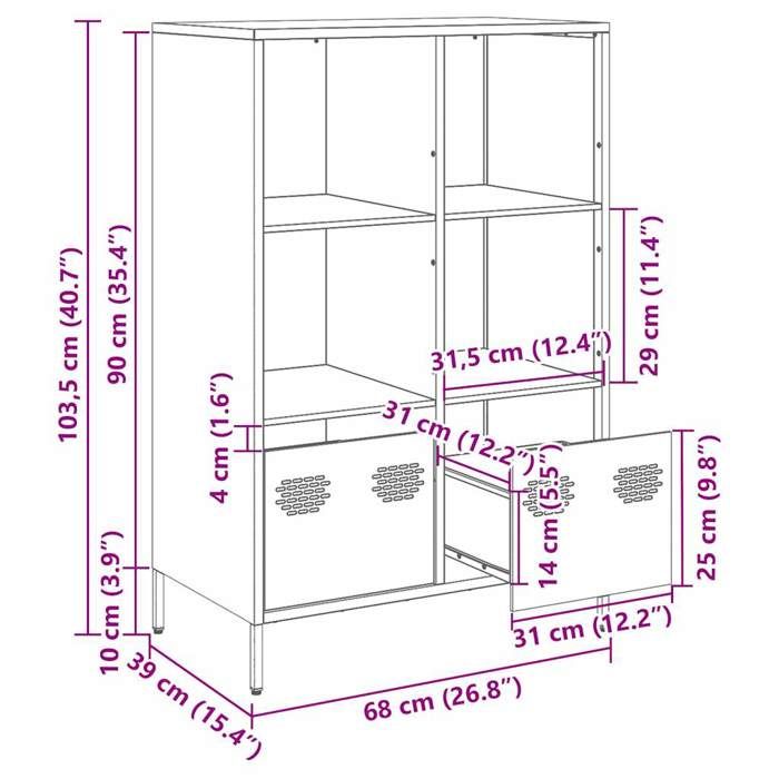 VidaXL Highboard Mustard Yellow 68x39x103.5 Cm Steel, Bookcase, Modern Bookcase, Bookshelf, 851385