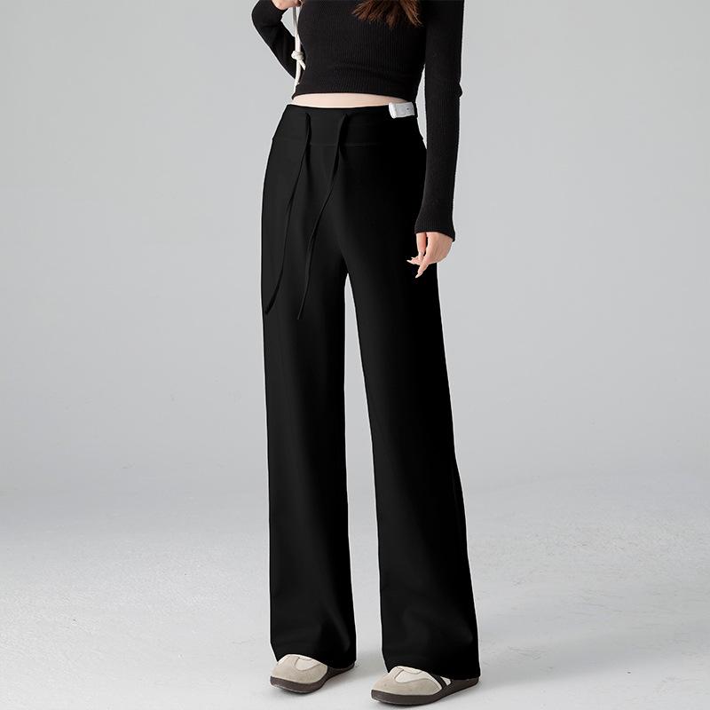 High-Quality Maternity Wide-Leg Pants - Drawstring, High-Waisted, Air Layer Patchwork for Spring/Autumn XL