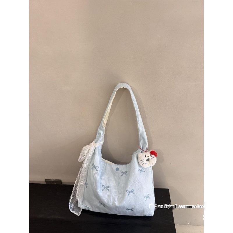 Korean Bow Embroidery Canvas Bag for Women - 2025 Large Capacity, New Style